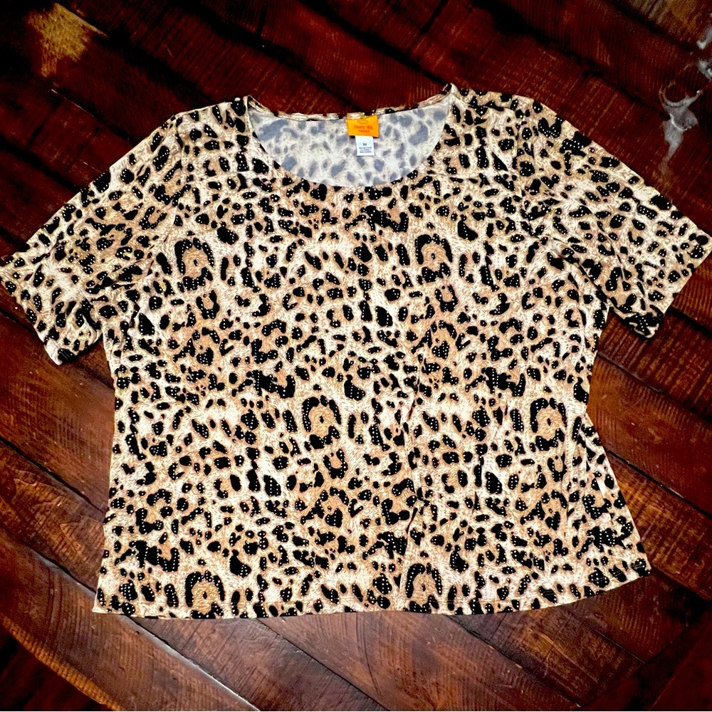 Ruby Rd. 3X Leopard Top with Gold Nail Head Accents